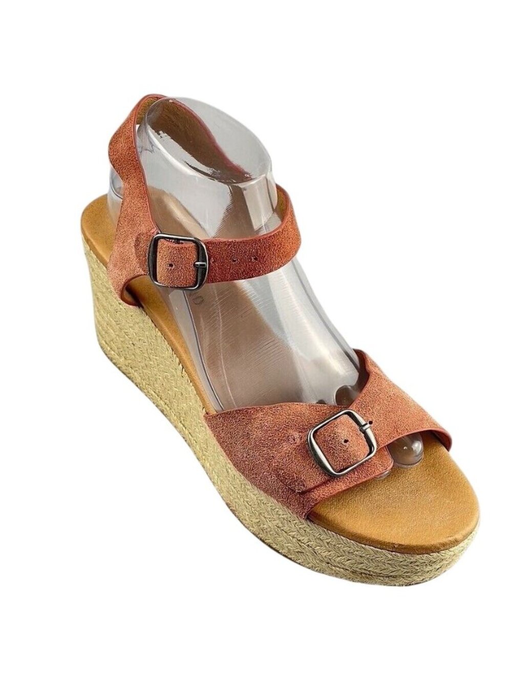 Lucky Brand Leather Upper Wedge Sandals With Adjustable Straps & Buckles Orange - Picture 1 of 11